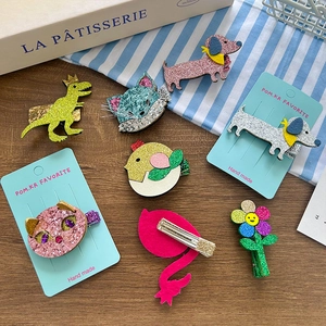 Simpatiche mollette per capelli stile coreano con paillettes a dinosauro e fiori per bambine