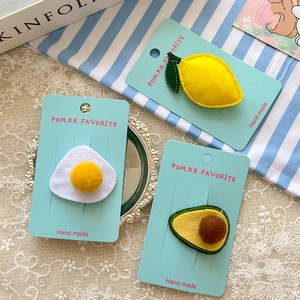 Set di 3 fermagli per capelli in feltro fatto a mano per bambini con avocado e limone