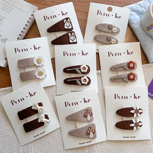 Barrettes à Cheveux Brodées à la Main pour Filles Motif Fleurs Champignon Lapin Nœud Clips BB en Tissu Mignon
