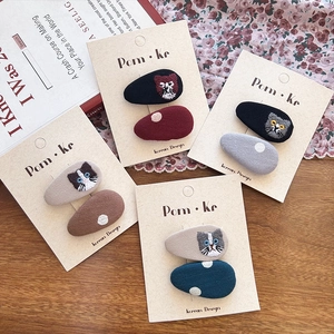 Barrettes en Tissu Brodé Chat Faites à la Main à Pois Accessoires de Cheveux Style Coréen pour Filles Enfants