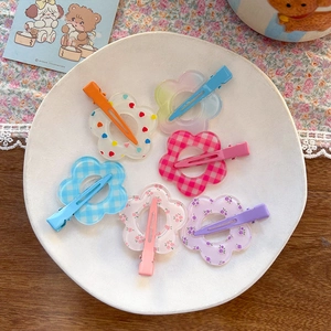 Lot de 6 barrettes fleurs aux motifs carreaux et floraux sur assiette blanche