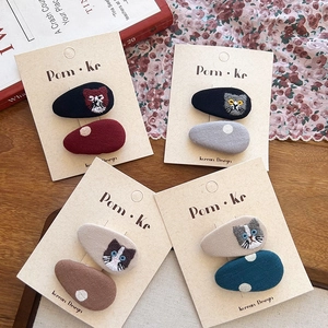 Lot de barrettes à cheveux en tissu fait main avec broderie chat et motifs à pois