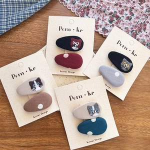 Ensemble de barrettes mignonnes brodées de chat avec motifs à pois pour filles