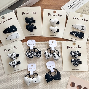 Kids Hair Accessories Set Fabric Wrapped Bow Polka Dot Heart Pattern Hair Clips And Elastic Hair Ties For Girls Everyday Styling