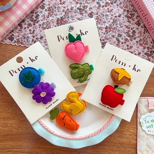 Barrettes à cheveux en feutre fait main avec motifs fruits et canards pour enfants stylés