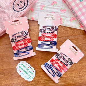 6Pcs Girls Metal BB Hair Clips Polka Dot Floral Striped Printed Water Drop Snap Clips Colorful Lacquer Hair Accessories