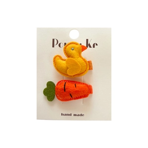 Barrettes à cheveux en feutre pour filles avec canard jaune et motifs de carottes
