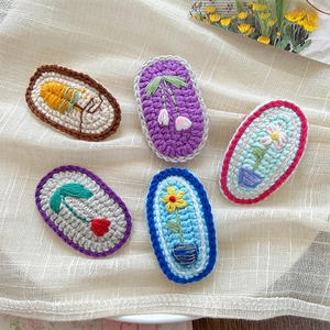 Fermagli per Capelli a Fiori Ricamati a Mano all'Uncinetto per Ragazze Dolce Floreale in Filato di Lana BB Clip Bambini Accessori