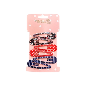 Set of 6 colorful polka dot and striped metal snap hair clips on display card