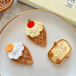 Handmade Crochet Ice Cream Toast Hair Clips For Kids Cute Cartoon Woolen Yarn BB Clips Fruit Food Pattern Hairpins Hair Accessories Gift