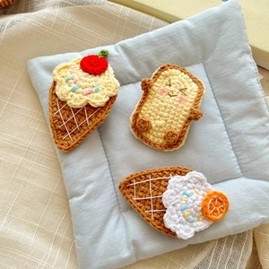 Handmade crochet ice cream and toast hair clips set for kids with cute cherry and orange details