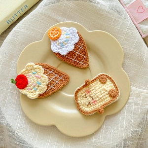 Handmade crochet ice cream and toast hair clips set for kids with colorful knit texture