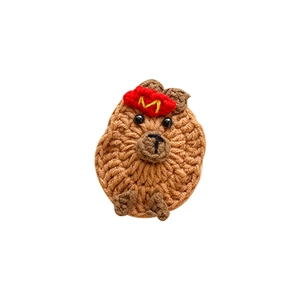 Handmade crochet bear hair clip with red flower and M embroidery for children