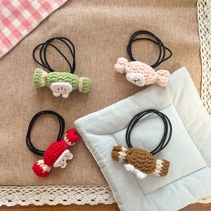 Handmade Crochet Candy Bunny Hair Ties For Girls Sweet Yarn Knitted Elastic Hair Bands Cute Cartoon Kids Hair Accessories
