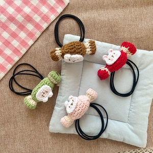 Handmade crochet bunny hair ties set with colorful candy shapes for kids and girls