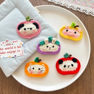 Hand Knitted Yarn Animal Fruit Hair Clips For Kids Cute Panda Cat Pig Rabbit Apple Peach Crochet Pins Hair Accessories