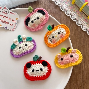 Handmade crochet hair clips for girls featuring cute fruit and animal embroidery designs