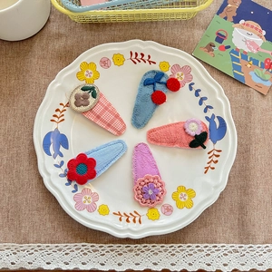 Fünf niedliche BB-Haarspangen Set mit Blumenstickerei und Stoffbezug für Kinder und Mädchen