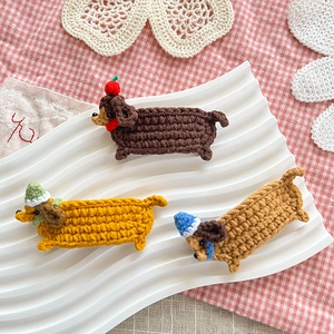 Handmade Crocheted Dachshund Dog Hair Clips For Kids Cute Knitted Puppy BB Clip Cartoon Animal Hair Accessory Girls Gift
