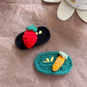 Handmade crochet hair clips set featuring cute strawberry and carrot wool knit designs