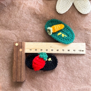 Cute handmade crochet strawberry and carrot hair clips for children and toddlers