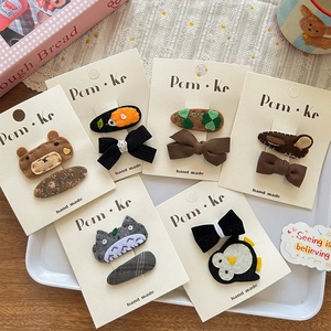 Lot de Barrettes en Tissu pour Enfants Fait Main Dessin Animé Ours Manchot Nœud en Feutre Épingles à Cheveux Décoratives pour Filles