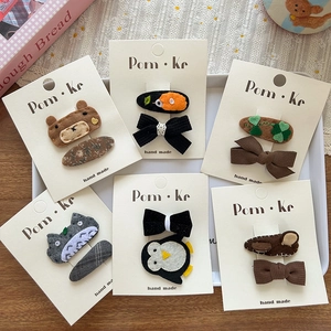 Lot de 6 barrettes à cheveux artisanales animaux avec motifs d'ours et pingouins