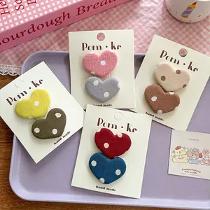 Lot de Pinces à Cheveux en Tissu Forme de Cœur à Pois pour Enfants Filles Faites à la Main Barrettes en Tissu Accessoires