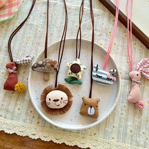 Handmade fabric cartoon animal necklace with cute cotton-filled bear and rabbit pendants