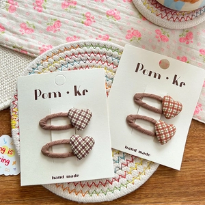 Barrettes à Cheveux Cœur Écossais Enveloppées de Tissu Faites à la Main Clips BB Style Coréen pour Filles Enfants
