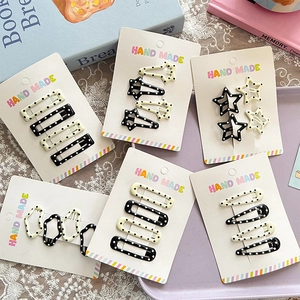 Korean Style Black White Polka Dot Star Drop Hair Clips Set Sweet Alloy Enamel BB Clips For Kids Girls Cute Hair Accessories