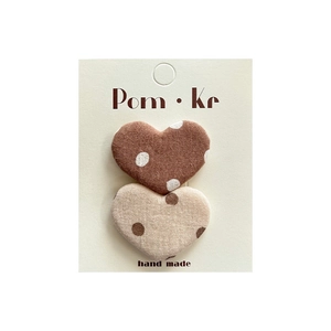 Barrettes à cheveux BB en tissu à pois en forme de cœur, marron et beige, style fait main