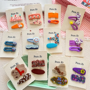 Handgefertigt Stoff Haarklammern Set Für Kinder Mädchen Koreanischen Stil Cartoon Bär Blume Schleife Süße Stickerei Gestrickt Haarschmuck