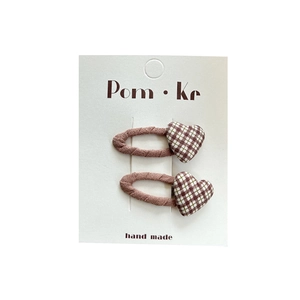 Paire de barrettes à cheveux cœur à carreaux marron avec clips en tissu pour filles