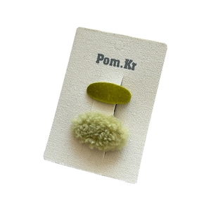 Cute candy-colored lamb wool and flocked hair clips set for women in olive green