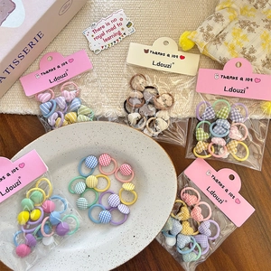 Ensemble d'Élastiques à Cheveux Cœur Plaid Doux pour Filles Élastiques Macaron Mignons Haute Élasticité Porte-Queue de Cheval Enfants Accessoires Cheveux