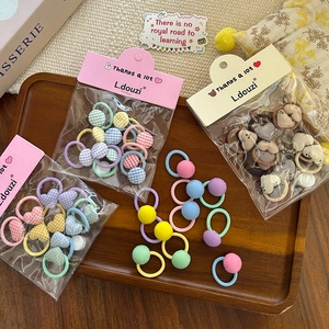 Lot d'élastiques cheveux pour enfants avec motifs cœurs colorés et boutons à carreaux