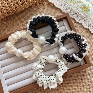 Elastici per Capelli in Pizzo Francese a Pois per Ragazze con Künstliche Perle Grandi Fasce per Capelli Eleganti per Bambini Festa