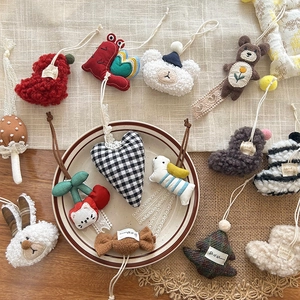 Handmade woven cotton fabric charms with cute bears and rabbits for bag accessories
