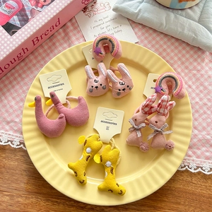 Kids Cartoon Plush Stuffed Hair Ties Set Cute Animal Rabbit Giraffe Rainbow Cloth Fabric Hair Scrunchies For Girls Jewelry