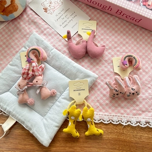 Cute plush cartoon animal hair scrunchies set for kids featuring swan and giraffe designs