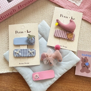 Sweet Korean cartoon hair clips set with cute strawberry and dog shapes in pastel colors