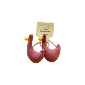 Cute pink goose stuffed animal hair ties on a white display card for kids