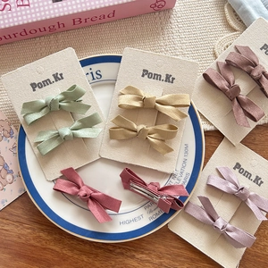 Sweet Korean style pearl fabric bow hair clips for girls, set of two on display card