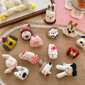 Handmade cartoon animal plush brooches featuring cute rabbit and bear designs