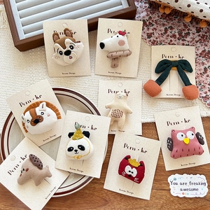 Barrettes à Cheveux Animaux en Tissu Brodé à la Main pour Filles Dessin Animé Coréen Panda Ours Lion Écureuil Accessoires de Coiffure Pince BB pour Enfants