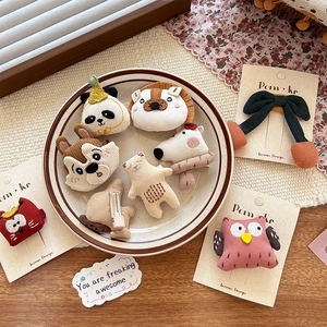 Barrettes à cheveux animaux en peluche faites à la main pour filles motif panda et ours