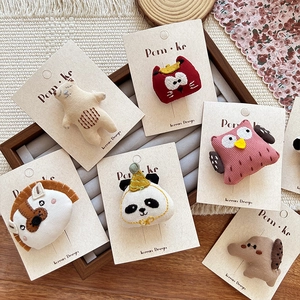 Détail de jolies pinces à cheveux 3D brodées en tissu pour enfants, lot de 6 styles