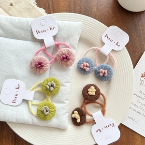 Chouchous en Laine Tricotée à la Main pour Enfants Bébé Fille Mignons Élastiques à Cheveux Floraux Accessoires de Cheveux