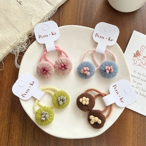 Lot de chouchous fleurs en tricot faits main pour enfants en quatre couleurs douces
